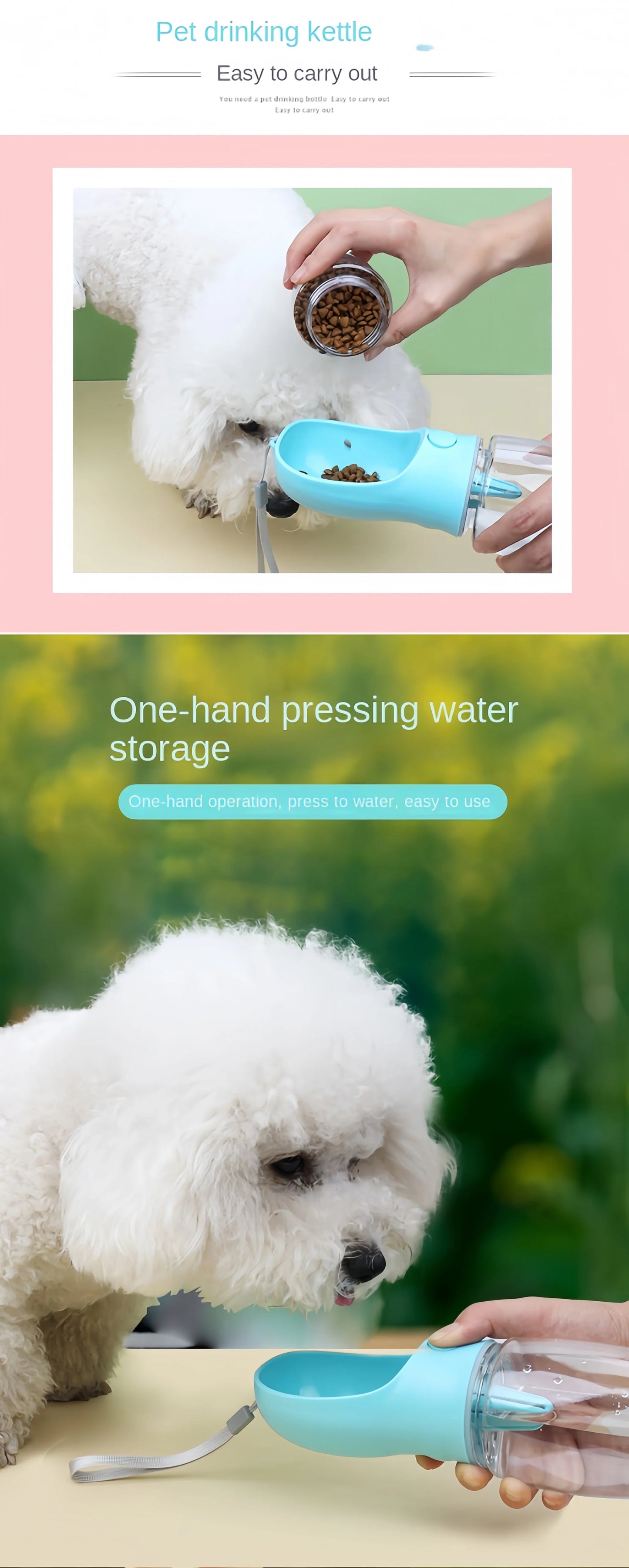 Portable Pet Water Bottle – 2-in-1 Water & Food Dispenser
