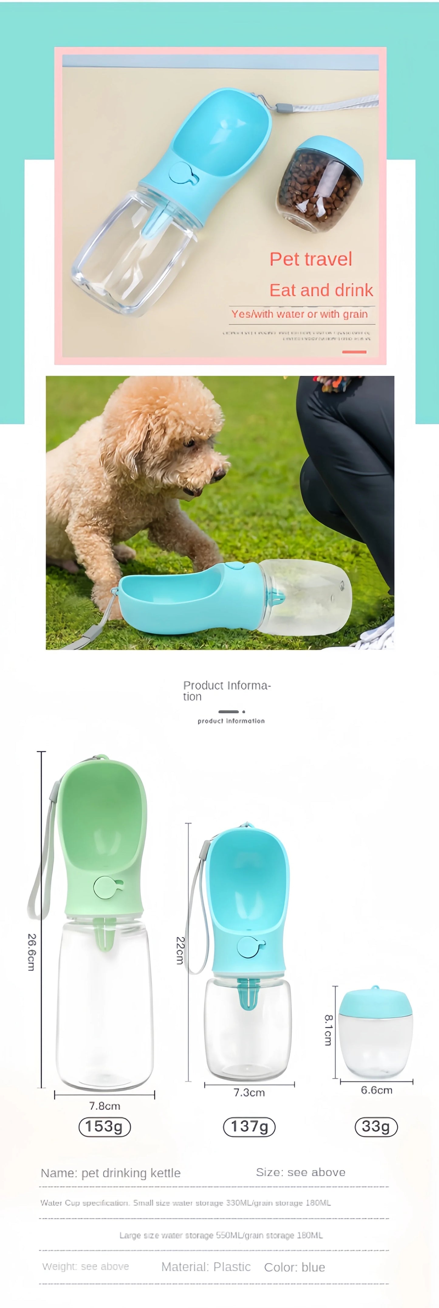 Portable Pet Water Bottle – 2-in-1 Water & Food Dispenser