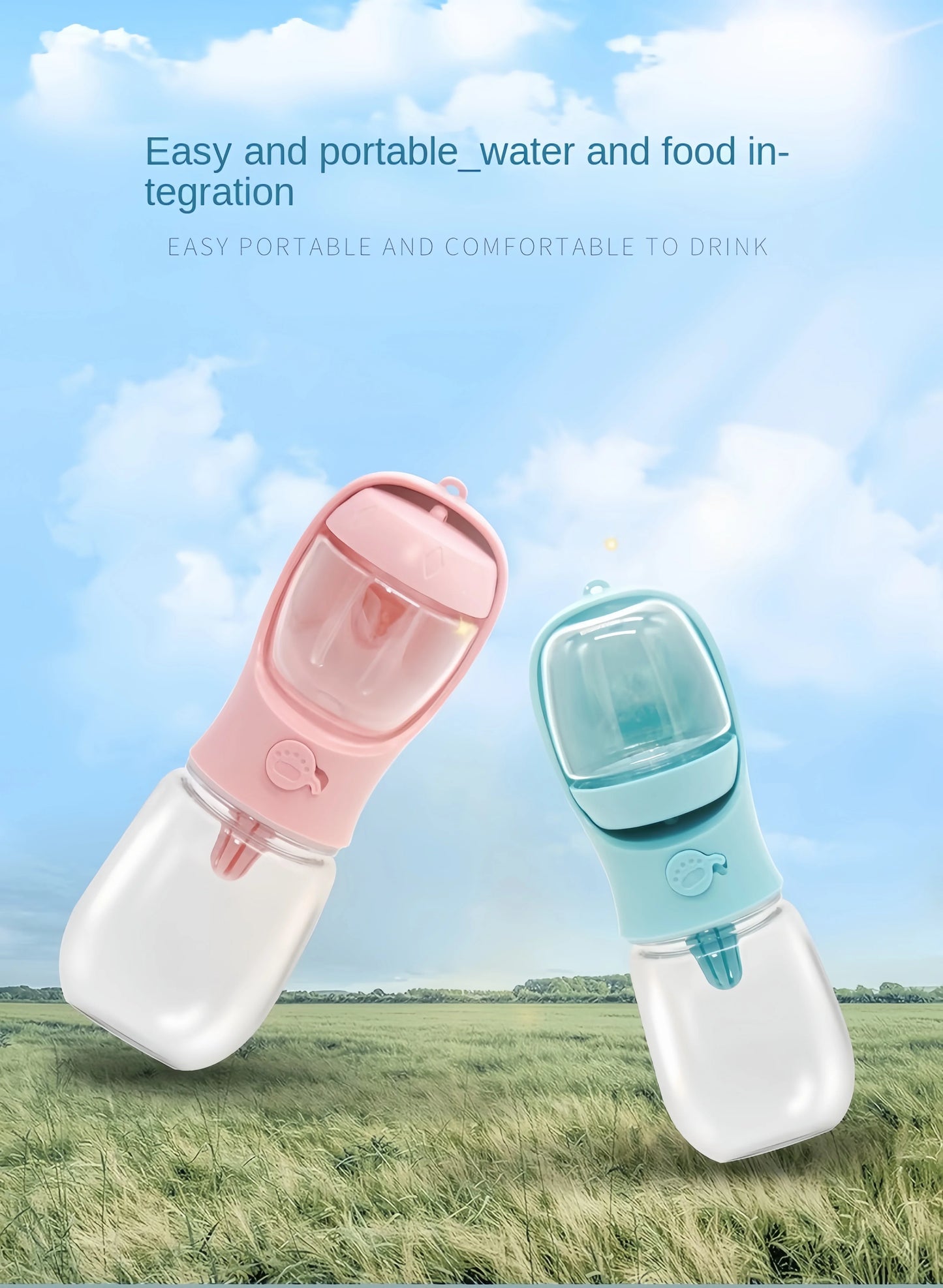 Portable Pet Water Bottle – 2-in-1 Water & Food Dispenser